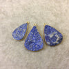 Jeweler's Lot Gold Plated Three Natural Rough/Raw Lapis Lazuli Teardrop Shaped Bezel Pendants "RLL14" ~ 30-35mm Long - Semi-Precious Gem