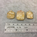 Jeweler's Lot Gold Plated Natural Raw Citrine - Three Flat Back Free Form Copper Bezel Pendants "RCT09" - 20mm x 25mm Long - Sold As Shown!
