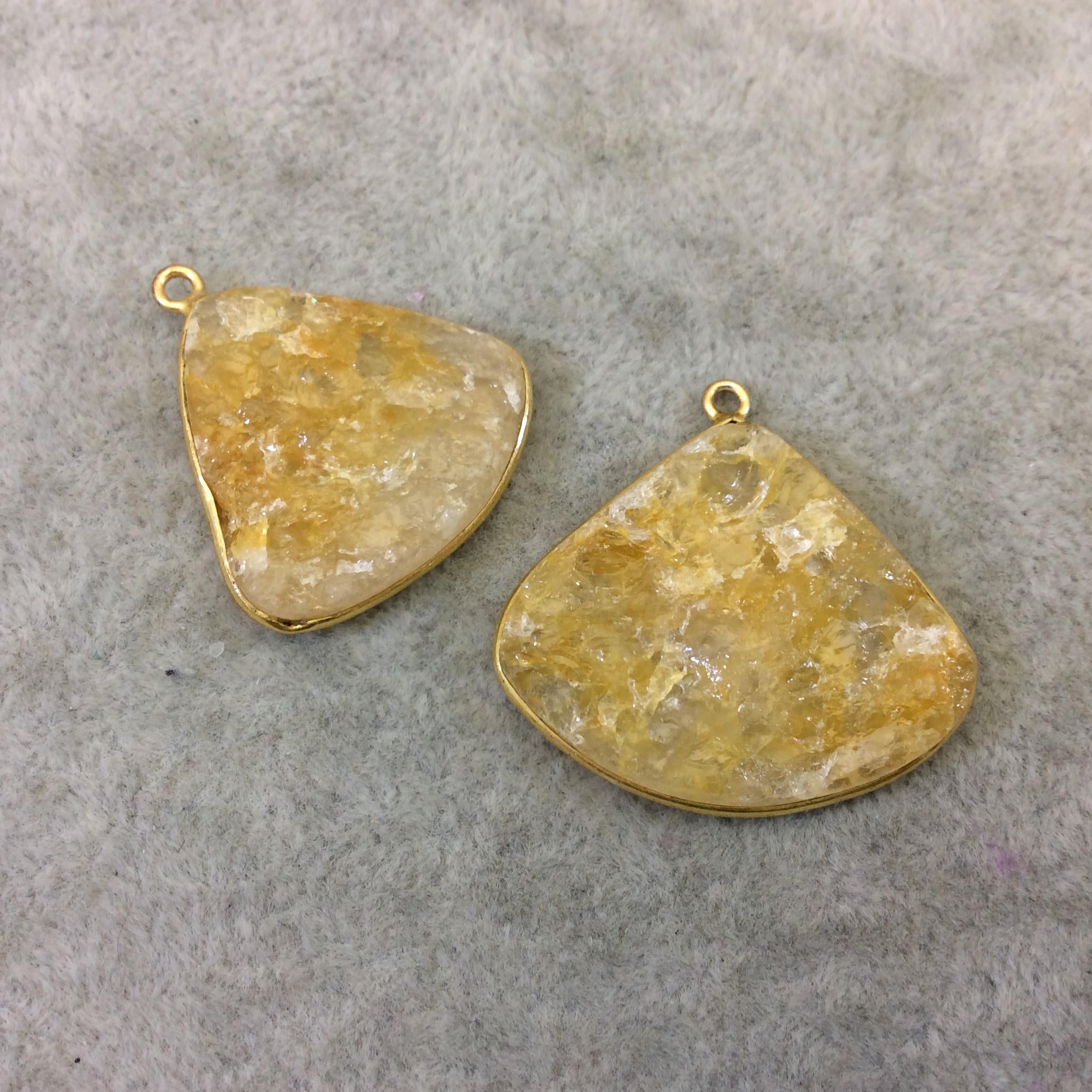 Jeweler's Lot Gold Plated Natural Raw Citrine - Two Flat Back Free Form Copper Bezel Pendants "RCT01" - 23-26mm Long - Sold As Shown!