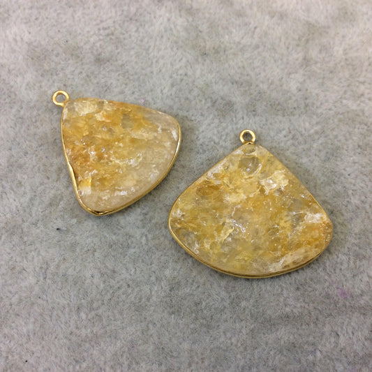 Jeweler's Lot Gold Plated Natural Raw Citrine - Two Flat Back Free Form Copper Bezel Pendants "RCT01" - 23-26mm Long - Sold As Shown!