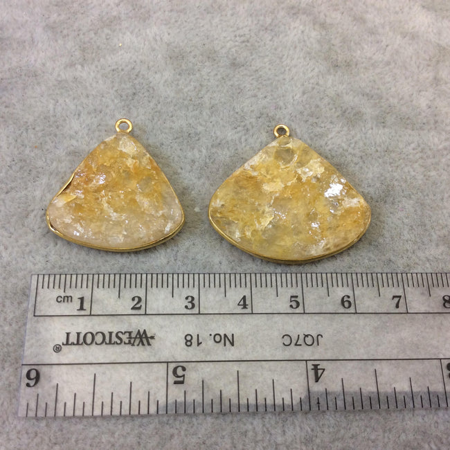 Jeweler's Lot Gold Plated Natural Raw Citrine - Two Flat Back Free Form Copper Bezel Pendants "RCT01" - 23-26mm Long - Sold As Shown!