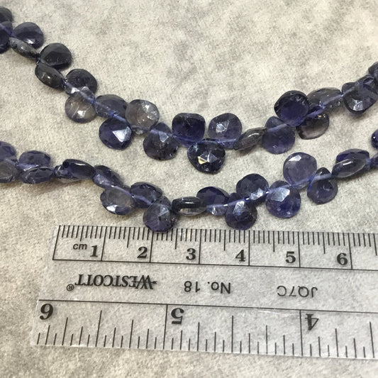 7-8mm x 7-8mm Faceted Heart/Teardrop Shaped Dark Iolite Beads - 9" Strand ( ~47 Beads) - High Quality Hand-Cut Semi-Precious Gemstone