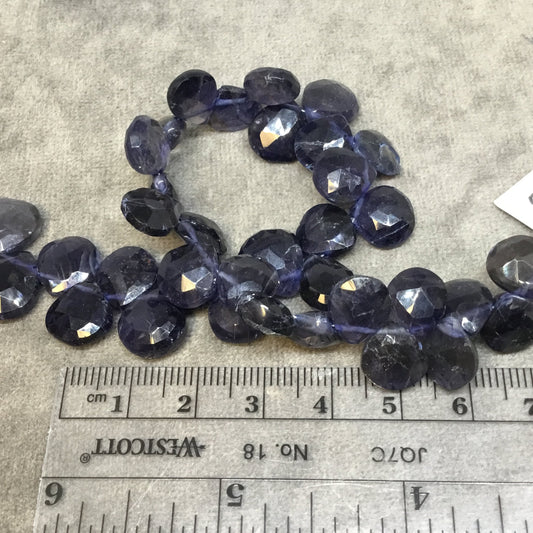 8-12mm x 8-12mm Faceted Heart/Teardrop Shaped Dark Iolite Beads - 9" Strand ( ~40 Beads) - High Quality Hand-Cut Semi-Precious Gemstone