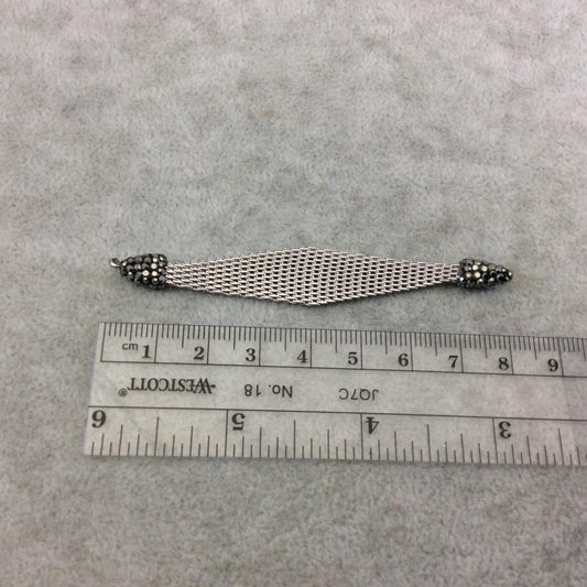 3.25" Pave Rhinestone Encrusted Silver Mesh Diamond Shape Pendant W Gray/Gunmetal Rhinestones - Measuring 12mm x 80mm, Approx. Sold Per Each