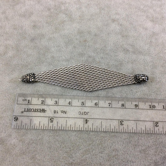 4" Pave Rhinestone Encrusted Silver Mesh Diamond Shaped Pendant W Gray/Gunmetal Rhinestones - Measuring 23mm x 97mm, Approx. Sold Per Each