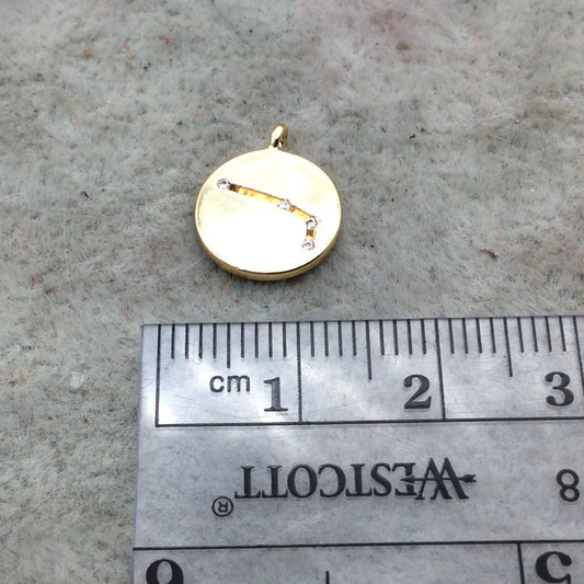 Small Gold Finish Round Shape CZ Cubic Zirconia Inlaid Plated Copper Aries Zodiac Constellation Pendant ~ 11mm  - Sold Individually
