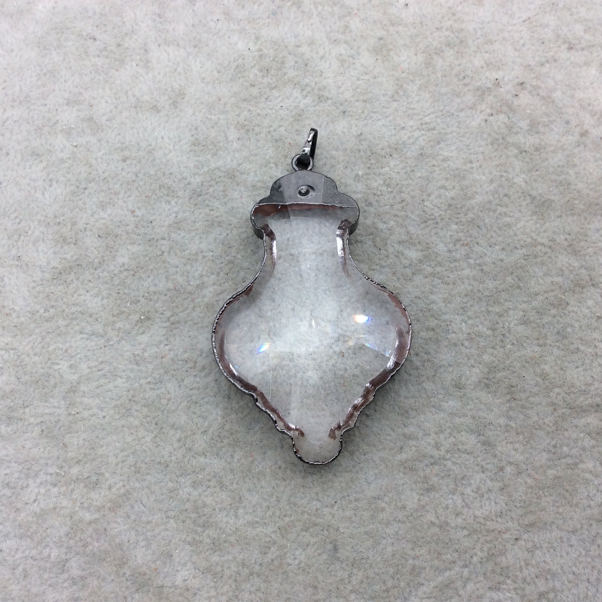 Gunmetal Electroplated Faceted Flat Back Glass Clear/Transparent Crystal Bottle Shaped Pendant With Bail  ~ 40mm x 60mm - Sold Individually