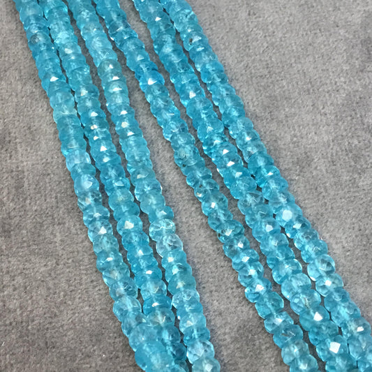 4mm Faceted Blue Apatite Rondelle Shaped Beads