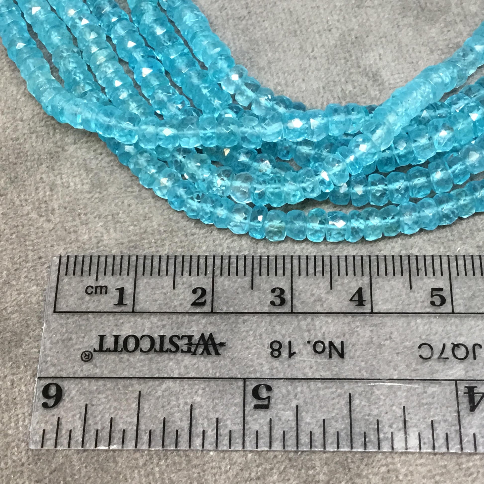 4mm Faceted Blue Apatite Rondelle Shaped Beads