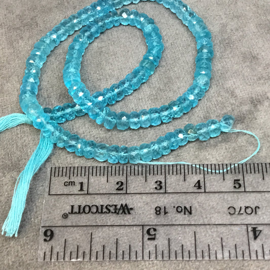3-3.5mm x 5mm Faceted Natural Aqua/Blue Apatite Rondelle Shaped Beads - Sold per 14.5" Strand (Approx. 140 Beads) - Natural Gemstone