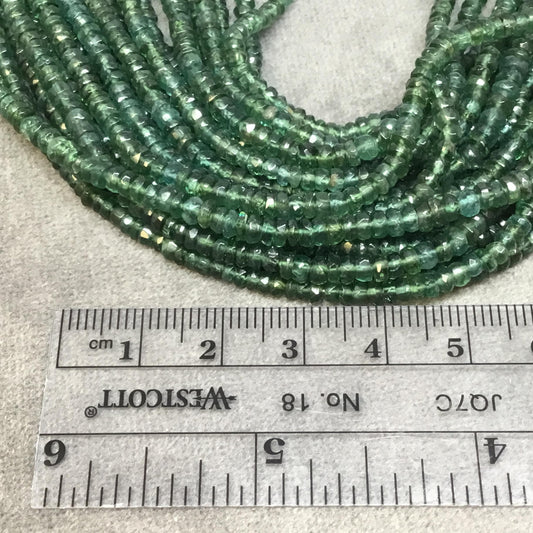 3mm Faceted Pine Green Apatite Rondelle Beads - 14" Strand (Approximately 154 Beads) - Natural Semi-Precious Gemstone