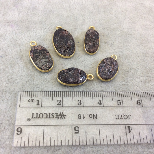 Jeweler's Lot OOAK Gold Plated Dark Natural Raw Garnet Five Flat Back Assorted Free Form Copper Bezel Pendants "RG04" 14-18mm - As Shown!