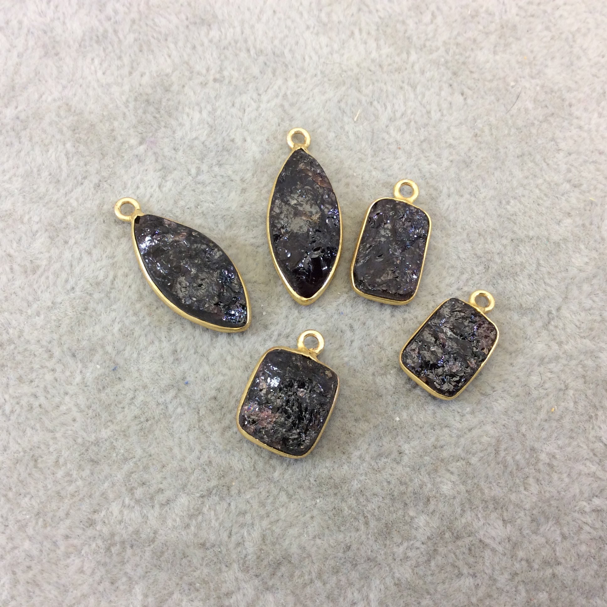 Jeweler's Lot OOAK Gold Plated Dark Natural Raw Garnet Five Flat Back Assorted Free Form Copper Bezel Pendants "RG01" 12-20mm - As Shown!