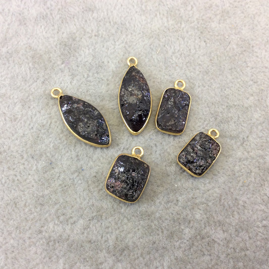 Jeweler's Lot OOAK Gold Plated Dark Natural Raw Garnet Five Flat Back Assorted Free Form Copper Bezel Pendants "RG01" 12-20mm - As Shown!