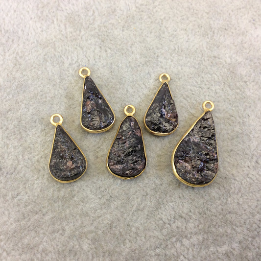 Jeweler's Lot OOAK Gold Plated Dark Natural Raw Garnet Five Flat Back Assorted Free Form Copper Bezel Pendants "RG12" 16-22mm - As Shown!