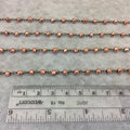 Gunmetal Plated Copper Wrapped Rosary Chain with 3-4mm Faceted Rose Gold Plated Pyrite Rondelle Beads (173-GM) - Sold by 1' Cut Sections!
