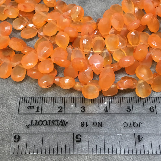 5-6mm x 7-9mm Faceted Pear/Teardrop Shaped Orange Carnelian Beads - 8.5" Strand (Approx. 61 Beads) - High Quality Semi-Precious Gemstone
