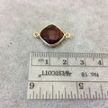 Gold Finish Faceted Root Beer Quartz (Hydro)  Diamond Shape Plated Copper Bezel Connector  ~ 12mm x 12mm - Sold Individually - RANDOM