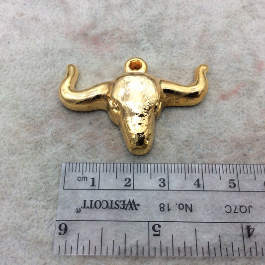 Large Gold Electroplated Acrylic Bull/Steer Skull Shaped Focal Pendants - Measuring 50mm x 32mm Approximately - Sold Individually