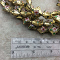 16mm Decorative Floral Gold Puffed Diamond Shaped Metal/Enamel Cloisonné Beads - Sold by 15" Strands (Approx. 24 Beads Per Strand)