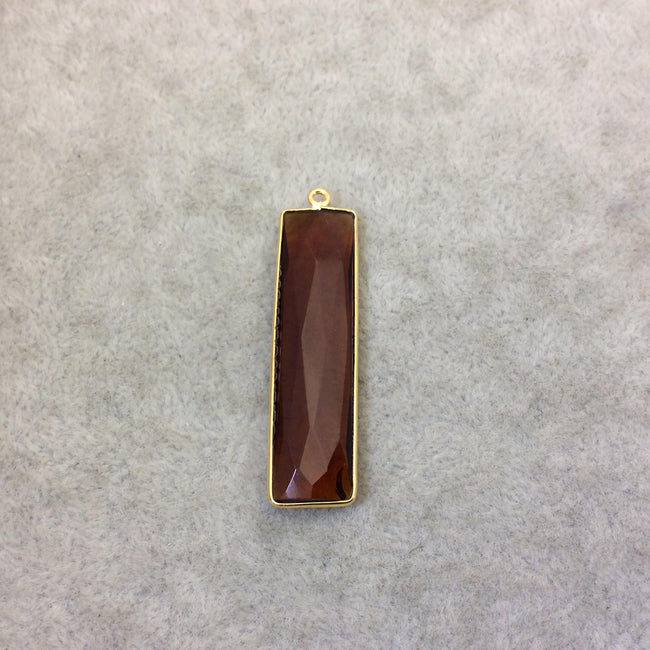 Gold Plated Faceted Root Beer Quartz (Hydro) Rectangle/Bar Shaped Bezel Pendant  ~ 10mm x 40mm - Sold Individually, Chosen Randomly