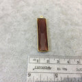 Gold Plated Faceted Root Beer Quartz (Hydro) Rectangle/Bar Shaped Bezel Pendant  ~ 10mm x 40mm - Sold Individually, Chosen Randomly