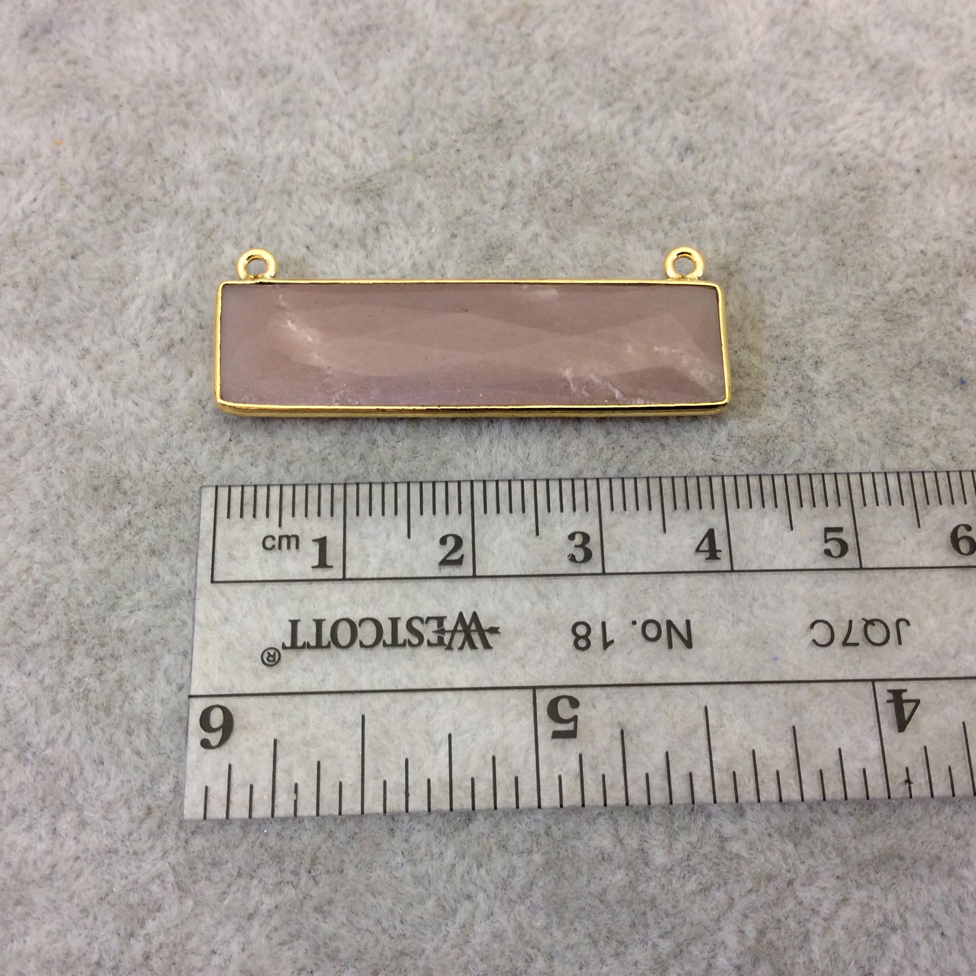 Gold Plated Faceted Natural Peach Moonstone Rectangle/Bar Shaped Bezel Connector  ~ 10mm x 40mm - Sold Individually, Chosen Randomly