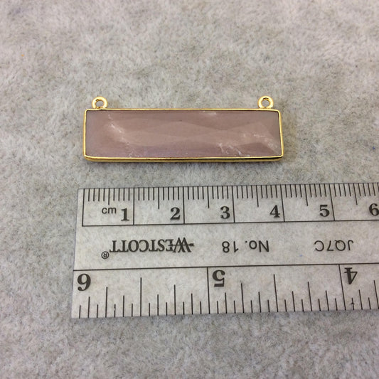 Gold Plated Faceted Natural Peach Moonstone Rectangle/Bar Shaped Bezel Connector  ~ 10mm x 40mm - Sold Individually, Chosen Randomly