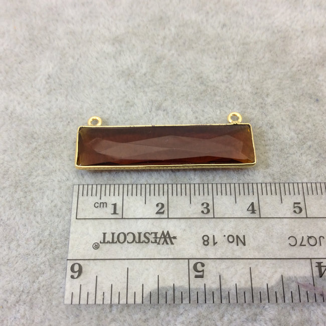 Gold Plated Faceted Root Beer Quartz (Hydro) Rectangle/Bar Shaped Bezel Connector  ~ 10mm x 40mm - Sold Individually, Chosen Randomly