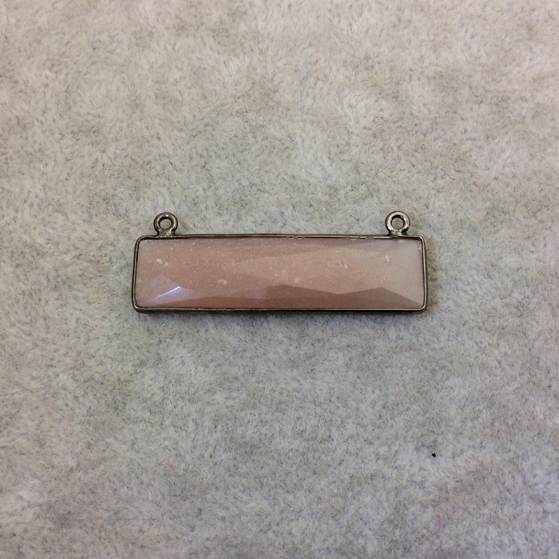Gunmetal Plated Faceted Natural Peach Moonstone Rectangle/Bar Shaped Bezel Connector  ~ 10mm x 40mm - Sold Individually, Chosen Randomly