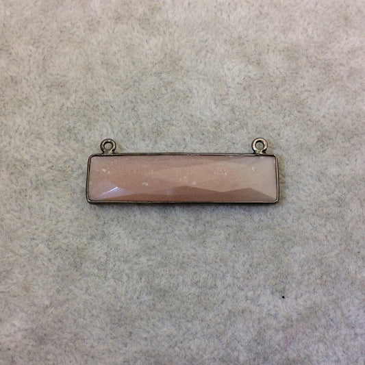 Gunmetal Plated Faceted Natural Peach Moonstone Rectangle/Bar Shaped Bezel Connector  ~ 10mm x 40mm - Sold Individually, Chosen Randomly