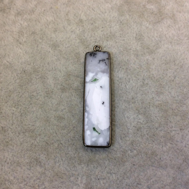 Gunmetal Plated Faceted Natural Dendritic Opal Rectangle/Bar Shaped Bezel Pendant  ~ 10mm x 40mm - Sold Individually, Chosen Randomly