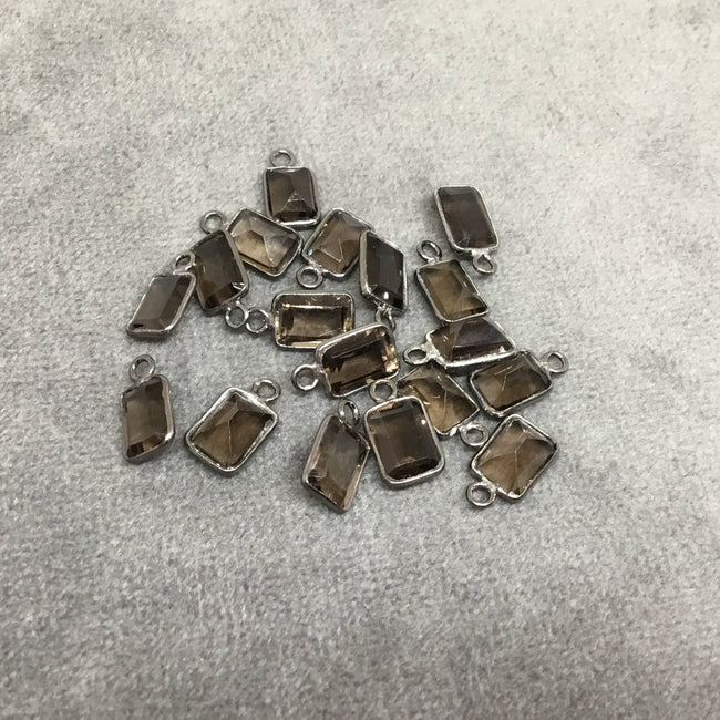 BULK PACK of Six (6) Gunmetal Sterling Silver Pointed/Cut Stone Faceted Rectangle Shaped Smoky Quartz Bezel Pendants - Measuring 5mm x 7mm