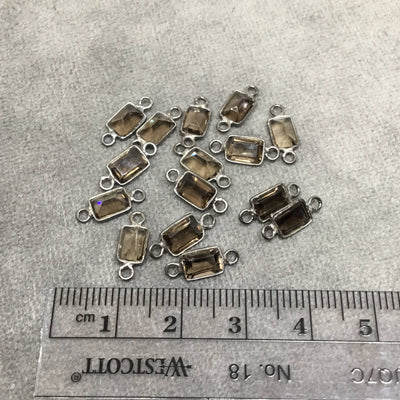 BULK PACK of Six (6) Gunmetal Sterling Silver Pointed/Cut Stone Faceted Rectangle Shaped Smoky Quartz Bezel Connectors - Measuring 4mm x 6mm