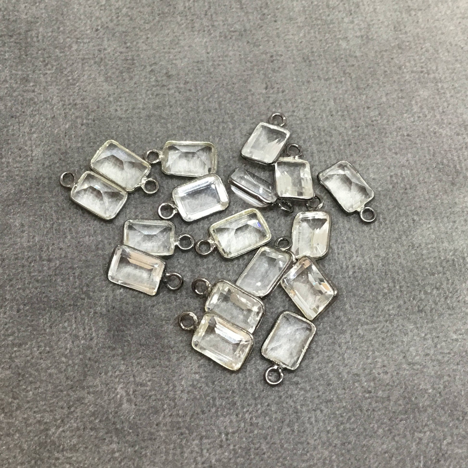 BULK PACK of Six (6) Gunmetal Sterling Silver Pointed/Cut Stone Faceted Rectangle Shaped Clear Quartz Bezel Pendants - Measuring 5mm x 7mm