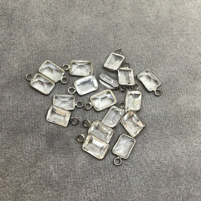 BULK PACK of Six (6) Gunmetal Sterling Silver Pointed/Cut Stone Faceted Rectangle Shaped Clear Quartz Bezel Pendants - Measuring 5mm x 7mm