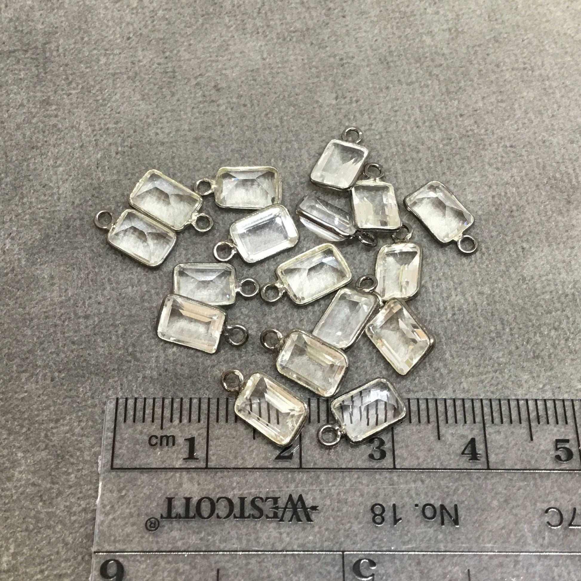 BULK PACK of Six (6) Gunmetal Sterling Silver Pointed/Cut Stone Faceted Rectangle Shaped Clear Quartz Bezel Pendants - Measuring 5mm x 7mm