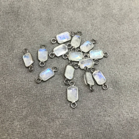 BULK PACK of Six (6) Gunmetal Sterling Silver Pointed/Cut Stone Faceted Rectangle Shaped Moonstone Bezel Connectors - Measuring 4mm x 6mm