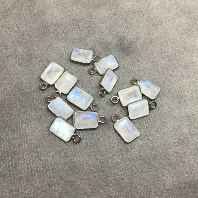 Moonstone Bezel | BULK PACK of Six (6) Gunmetal Sterling Silver Pointed Cut Stone Faceted Rectangle Shaped Pendants - Measuring 5mm x 7mm
