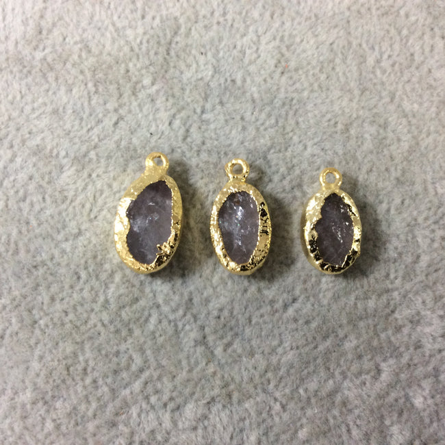 Jeweler's Lot  of Three Gold Electroformed Natural Rough Rose Quartz Freeform Pendants "RQE12"- ~  25mm - 30mm Long - Quality Raw Gemstone