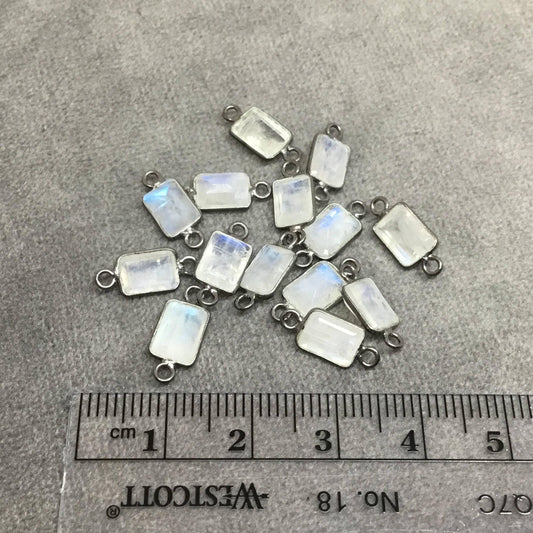BULK PACK of Six (6) Gunmetal Sterling Silver Pointed/Cut Stone Faceted Rectangle Shaped Moonstone Bezel Connectors - Measuring 5mm x 7mm