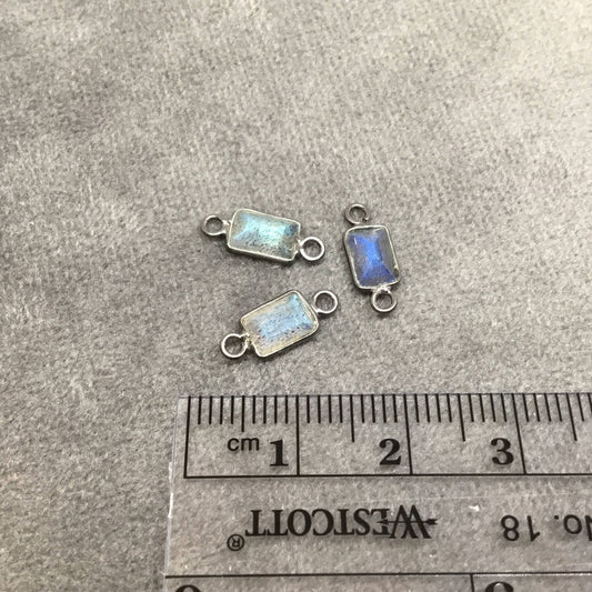 BULK PACK of Six (6) Gunmetal Sterling Silver Pointed/Cut Stone Faceted Rectangle Shaped Labradorite Bezel Connectors - Measuring 4mm x 6mm