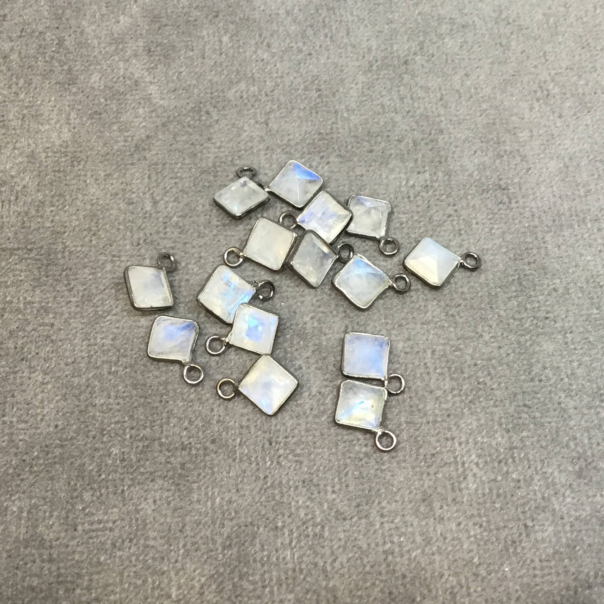 BULK PACK of Six (6) Gunmetal Sterling Silver Pointed/Cut Stone Faceted Diamond Shaped Moonstone Bezel Pendants - Measuring 5mm x 5mm