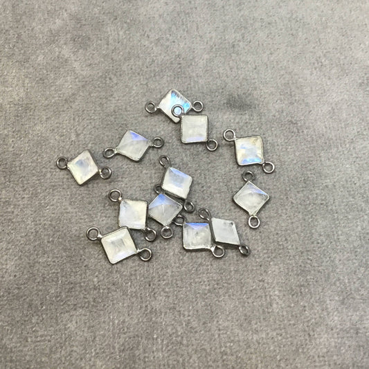 BULK PACK of Six (6) Gunmetal Sterling Silver Pointed/Cut Stone Faceted Diamond Shaped Moonstone Bezel Connectors - Measuring 5mm x 5mm
