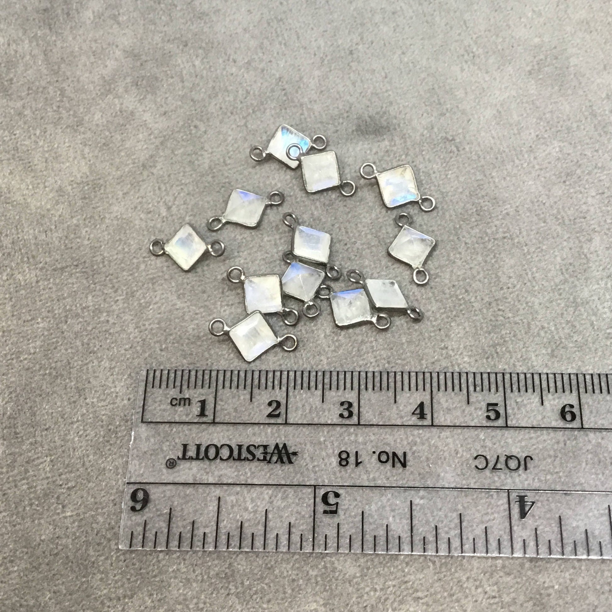 BULK PACK of Six (6) Gunmetal Sterling Silver Pointed/Cut Stone Faceted Diamond Shaped Moonstone Bezel Connectors - Measuring 5mm x 5mm