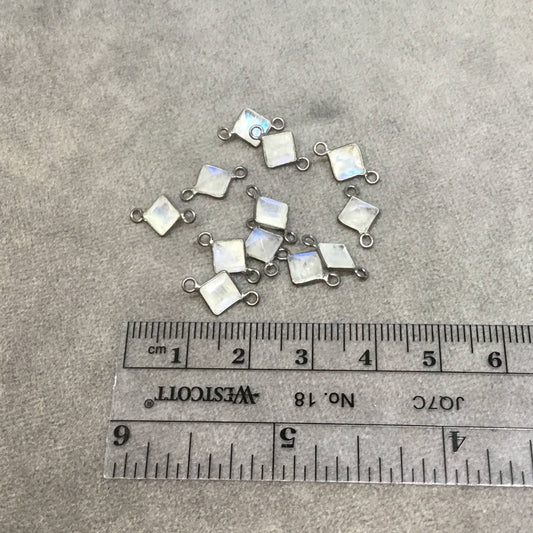 BULK PACK of Six (6) Gunmetal Sterling Silver Pointed/Cut Stone Faceted Diamond Shaped Moonstone Bezel Connectors - Measuring 5mm x 5mm