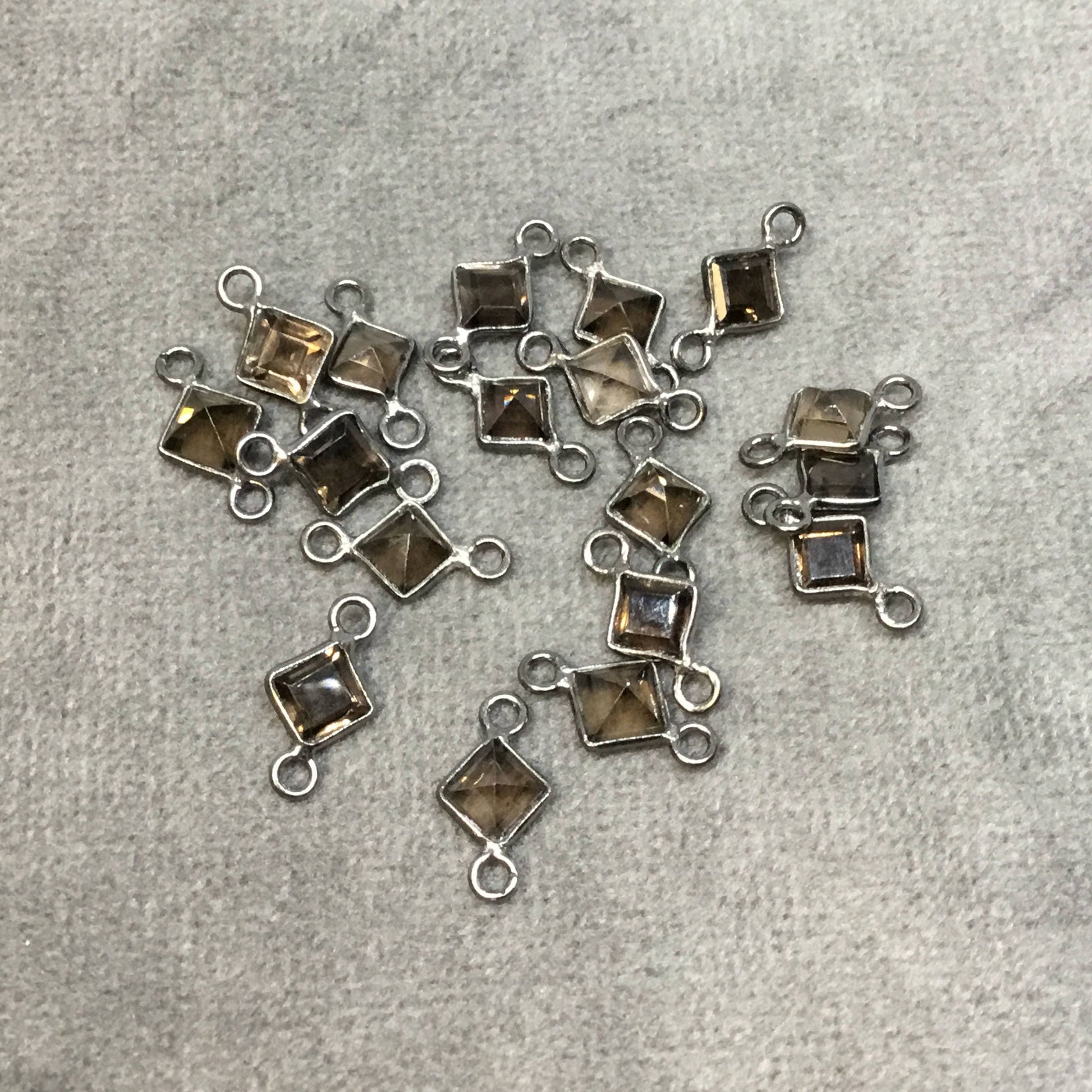 BULK PACK of Six (6) Gunmetal Sterling Silver Pointed/Cut Stone Faceted Diamond Shaped Smoky Quartz Bezel Connectors - Measuring 4mm x 4mm