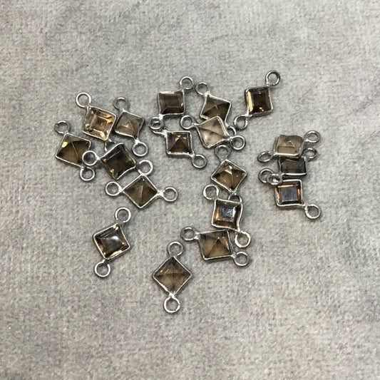 BULK PACK of Six (6) Gunmetal Sterling Silver Pointed/Cut Stone Faceted Diamond Shaped Smoky Quartz Bezel Connectors - Measuring 4mm x 4mm