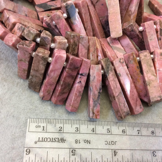 Natural Graduated Dendritic Rhodonite Rectangle/Stick Shaped Beads with 1mm Holes - Sold by 16.5" Strands (~45 Beads) - ~8mm x 15-48mm Wide