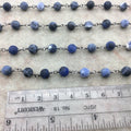 Gunmetal Plated Copper Rosary Chain with 6mm Matte Round Shaped Blue/White Sodalite Beads - Sold by the Foot! - Natural Beaded Chain